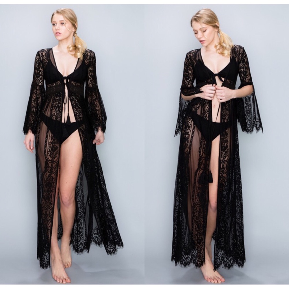 🥀NWT Sexy Black Lace Maxi Swimsuit Cover-Up